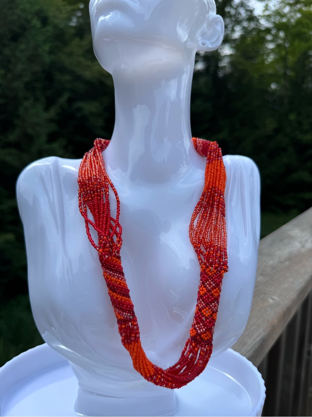 Handcrafted Red & Orange Seed Bead Multi-Strand Necklace